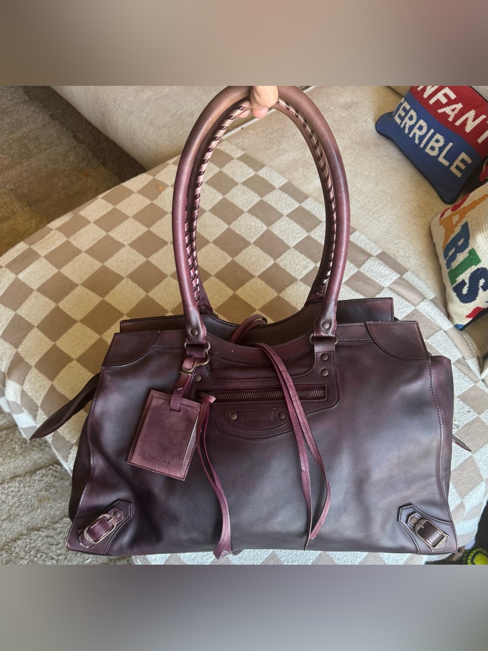 Authentic Balenciaga Neo City XL Bordeaux Leather Rust Hardware Demna Archive